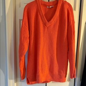 Vibrant Salmon Orange Cotton V-Neck Sweater